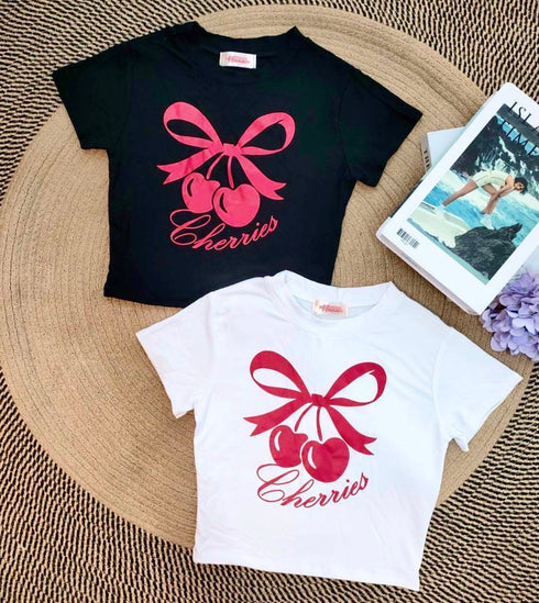 Basic Cherry Print Crop T-Shirts